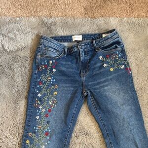 DRIFTWOOD Floral Embroidered Blue Skinny Jeans